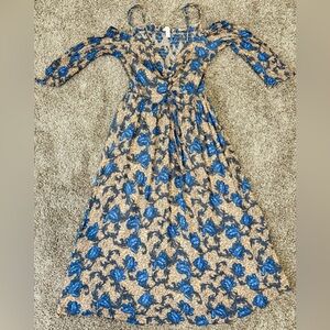 Hinge Blue Floral Smocked Cottagecore Midi Dress – Size Medium